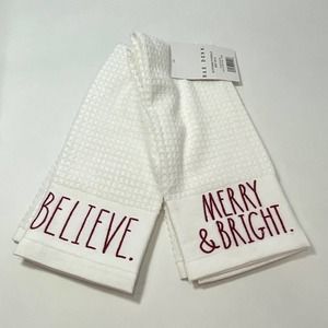 Rae Dunn MERRY & BRIGHT BELIEVE Holiday Kitchen Towel Set